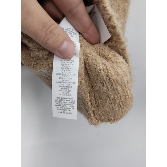 Aerie Womens Teddy Boucle Wool Blend V-Neck Sweater Tan NWT Size XL Oversized - Picture 7 of 9